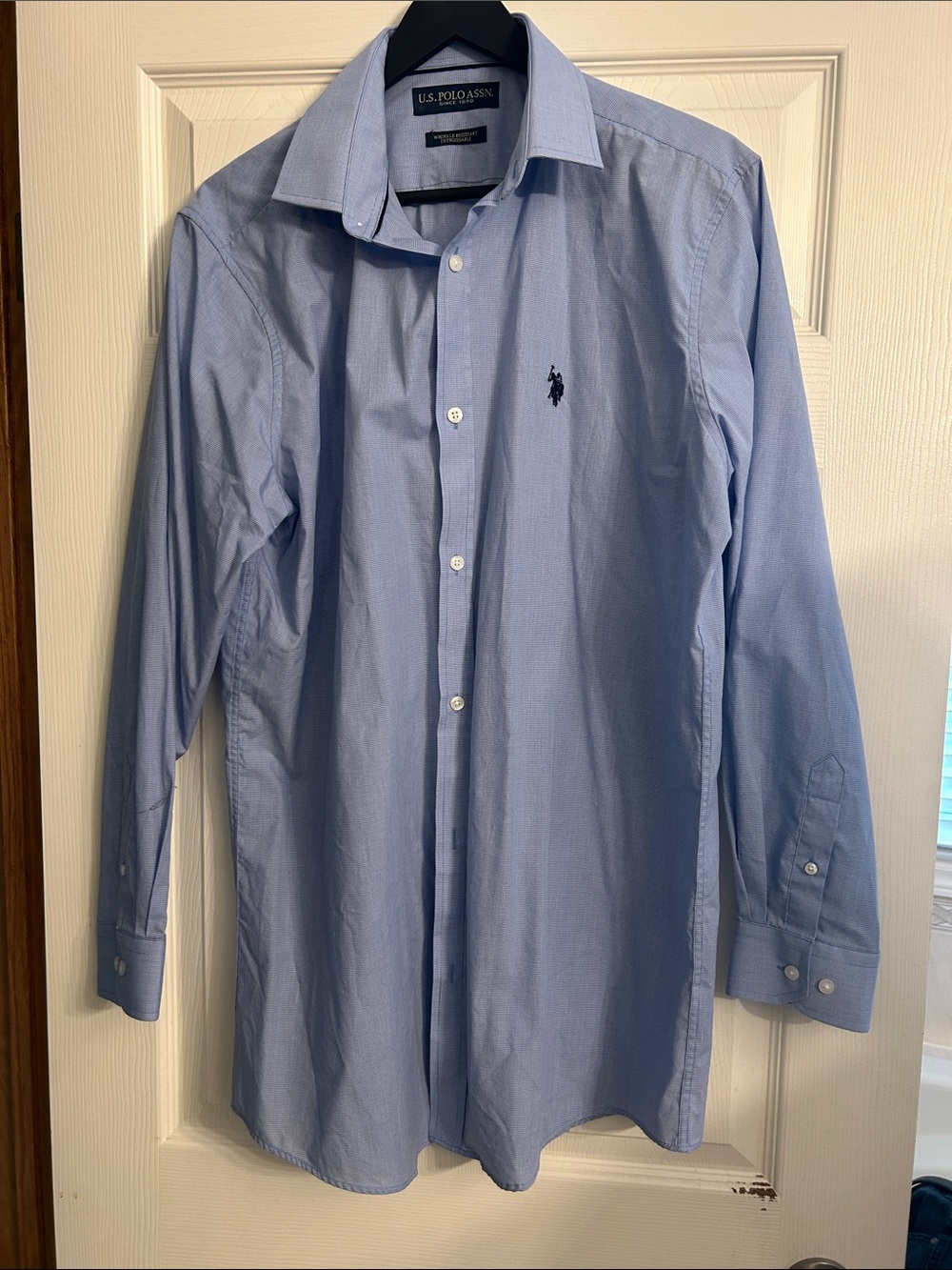 U.S. Polo Assn. Light Blue Button-Down Dress Shirt with Navy Logo